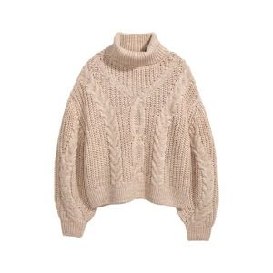 H&M Beige Oversized Drop Shoulder Wool-blend Turtleneck Pullover Sweater XL. NWT